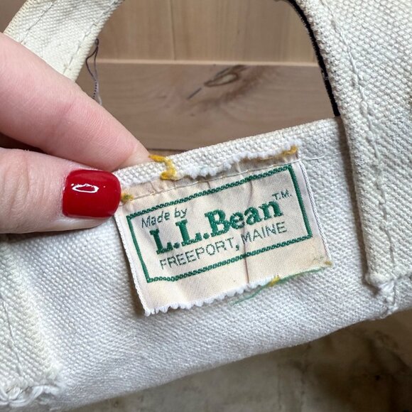 Vintage 80s LL Bean Canvas Tote Bag With Navy Straps Sawtooth Label 15" x10" Sho - Picture 6 of 10